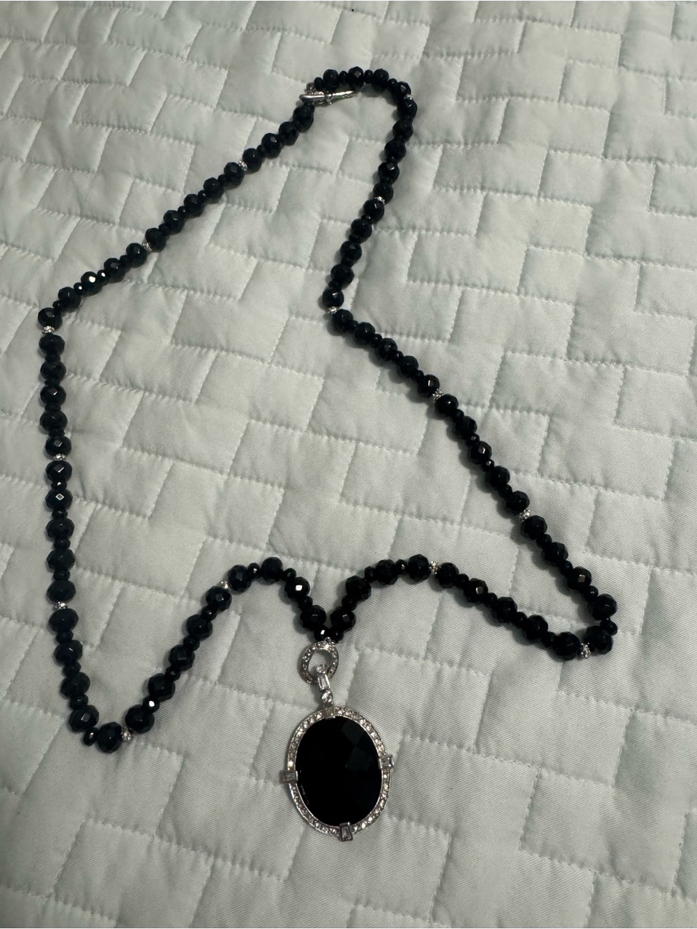 Elegant Black Onyx Bead Necklace with Black Stone Pendant